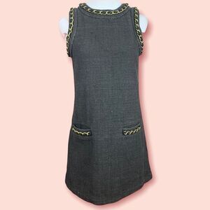 Ca$hmere gray tweed mod style shift dress with chain accents